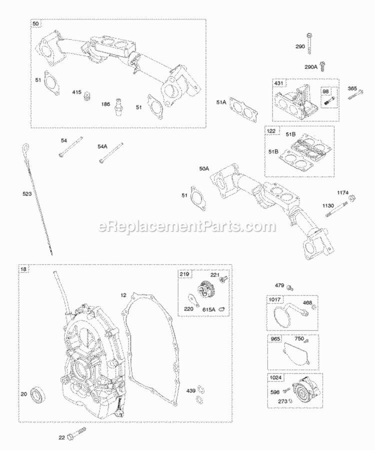 Intake Manifolds Crankcase Cover Diagram and Parts List for 542477-0116-E1  Briggs and Stratton Engine